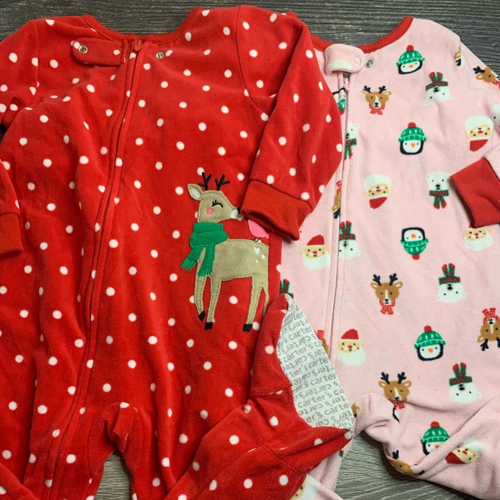 Two Carter's fleece footed holiday pajamas, Sz 18m